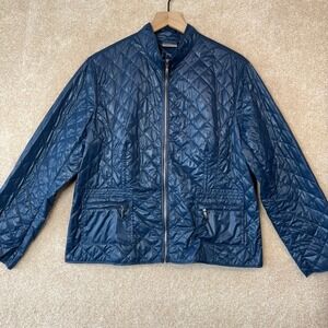 Chicos Quilted Zip Up Jacket Blue Size Large Lightweight Puffer Size 2‎